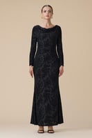 فستان اسود مخمل طويل مشجر