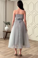 فستان كلوش بحزام لامع لون تيفاني