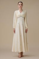 فستان طويل سكري بتفاصيل كريستال