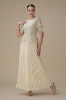 فستان طويل بيج بليسيه بتطريز