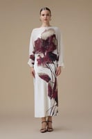 فستان ماكسي برغندي أوف شولدر بطبعة زهور