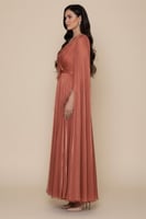 فستان ميتالك باكمام كيب لون طوبي