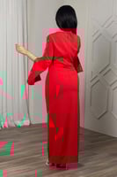 فستان احمر سهرة أنيق بقصة ضيق مزين بكريستال