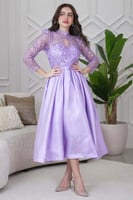 فستان ميدي تل مطرز بالترتر لون موف