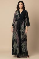 فستان اخضر طويل بليسيه بطبعة ورد لون اخضر