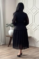 فستان سهرة شيفون بقصة بليسيه ميدي لون اسود