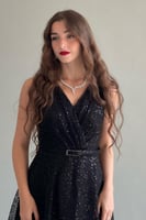 فستان سهره قصير من التل الشبكي بترتر لون اسود