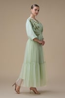 جلابية طويلة اخضر فاتح مطرزة