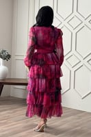 فستان شيفون مشجر طبقات لون فوشي