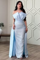 فستان سهره بتصميم مقسم مطرز بترتر ولولو لون ازرق ف...