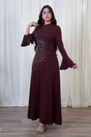 فستان ماكسي باكمام فلوانس لون عنابي