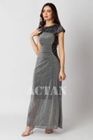 فستان ماكسي مزين بترتر لون رمادي