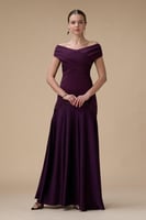 فستان برغندي طويل أوف شولدر