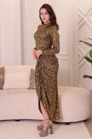 فستان سهره ترتر بياقة عالية لون ذهبي