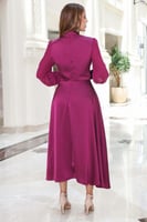 فستان بنفسجي ناعم ميدي بأكمام طويلة