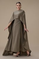 فستان ميدي من قطعتين زيتي بتصميم كاب