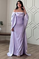 فستان ضيق اوف شولدر بأكمام انسيابية لون موف