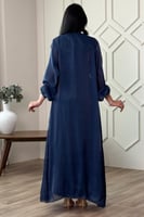 فستان قطعتين بثنيات ورداء لون كحلي