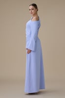 فستان طويل ازرق بتصميم كتف واحد