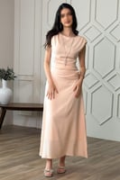 فستان درابيه بتأثير ثنيات لون برتقالي فاتح