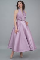 فستان سهره كلوش مكشوف الكتف لون موف فاتح