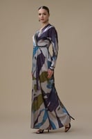 فستان بنفسجي طويل بقصة لف