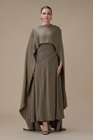 فستان ميدي من قطعتين زيتي بتصميم كاب