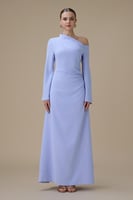 فستان طويل ازرق بتصميم كتف واحد