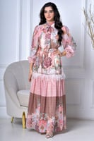 فستان مشجر بياقه عاليه برباط مطرز بكريستال