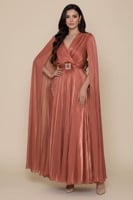 فستان ميتالك باكمام كيب لون طوبي