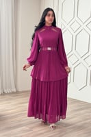 فستان بطبقات بلاسيه بياقه مطرزه لون موف