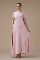 جلابية طويلة وردي فاتح بقصة واسعة