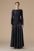 فستان اسود طويل مخمل مشجر