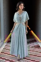 فستان مخصر مزين بالترتر لون اخضر فاتح