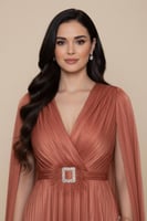 فستان ميتالك باكمام كيب لون طوبي