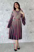 فستان قصير مقلم بحزام عالخصر