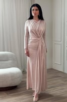 فستان وردي سهرة ماكسي ميتالك بزم