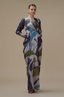 فستان بنفسجي طويل بقصة لف