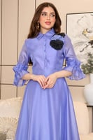 فستان ميدي كلاسيك مزين بالورد لون بنفسجي