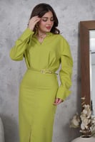 فستان ميدي أنيق بفتحة من الأمام لون تيفاني