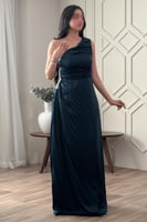 فستان طويل بكتف واحد لون تركواز