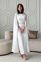 فستان ميدي بأكمام شيفون كيب لون ابيض