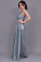 فستان سهره بكتف واحد مزين بشريط كريستال لون اخضر ف...