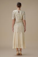 طقم دانتيل سكري مع تنورة بليسيه أنيقة