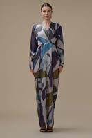 فستان بنفسجي طويل بقصة لف