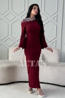 فستان عنابي سهرة ماكسي