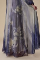 فستان بنفسجي لامع طويل بياقة V