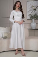 فستان ميدي مزين برباط من الخلف لون سكري