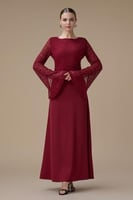 فستان برغندي طويل دانتيل