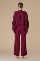 جمبسوت برغندي شيفون بكاب مطرز بالأزهار